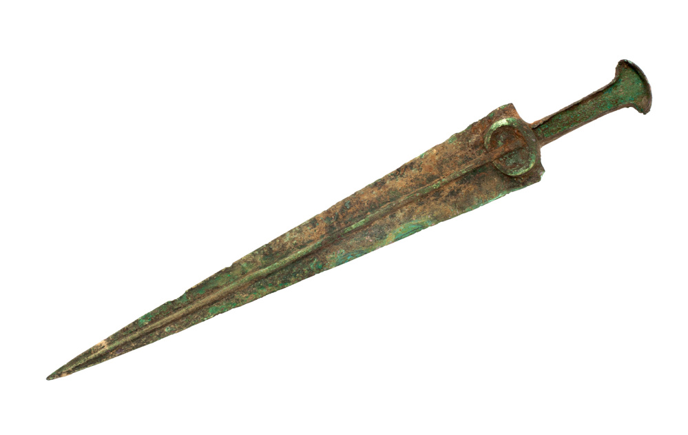 Ancient bronze sword isolated on white background. Clipping path
