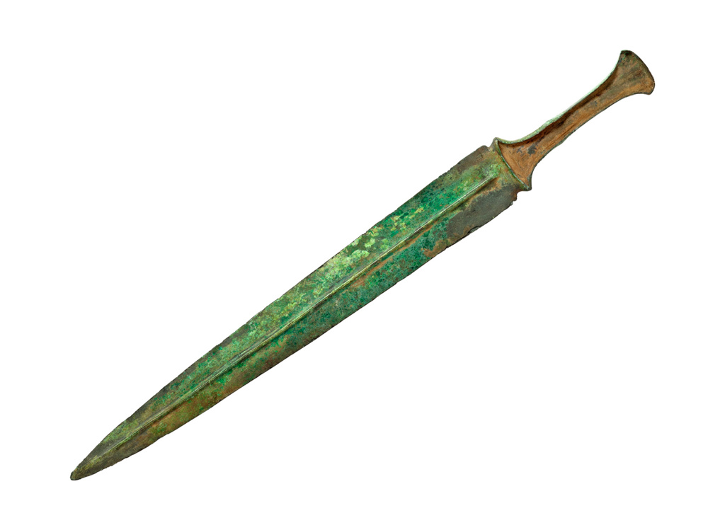 Ancient bronze sword isolated on white background. Clipping path